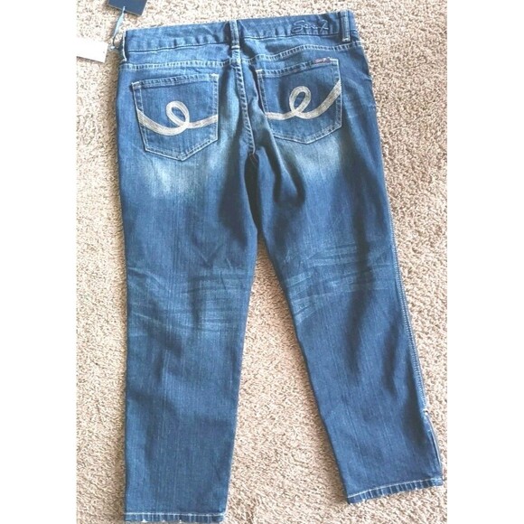 7 For All Mankind Womens Crop Jeans Size 12 Straight Zipper Leg Clark Blue New - Picture 2 of 10